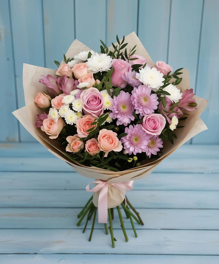 Букет цветов из: Хризантемы, Розы и Альстромерии в Володарске