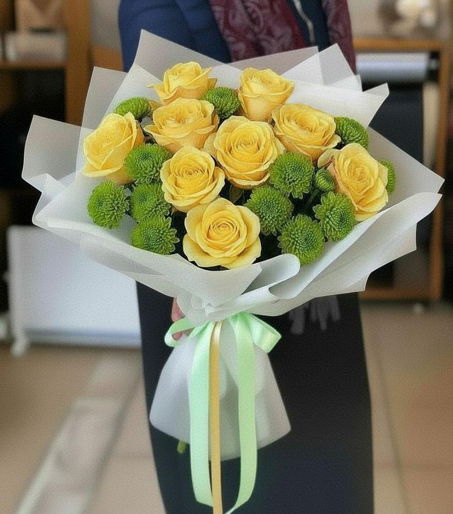 Букет цветов из: Хризантемы и Розы в Володарске