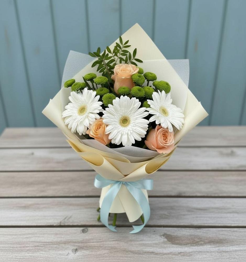 Букет цветов из: Герберы, Розы и Хризантемы в Володарске