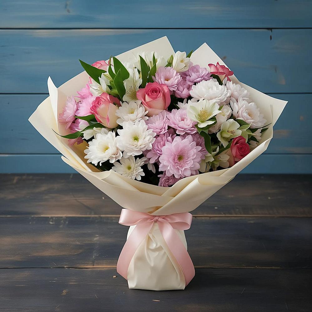 Букет цветов из: Хризантемы, Альстромерии и Розы в Володарске